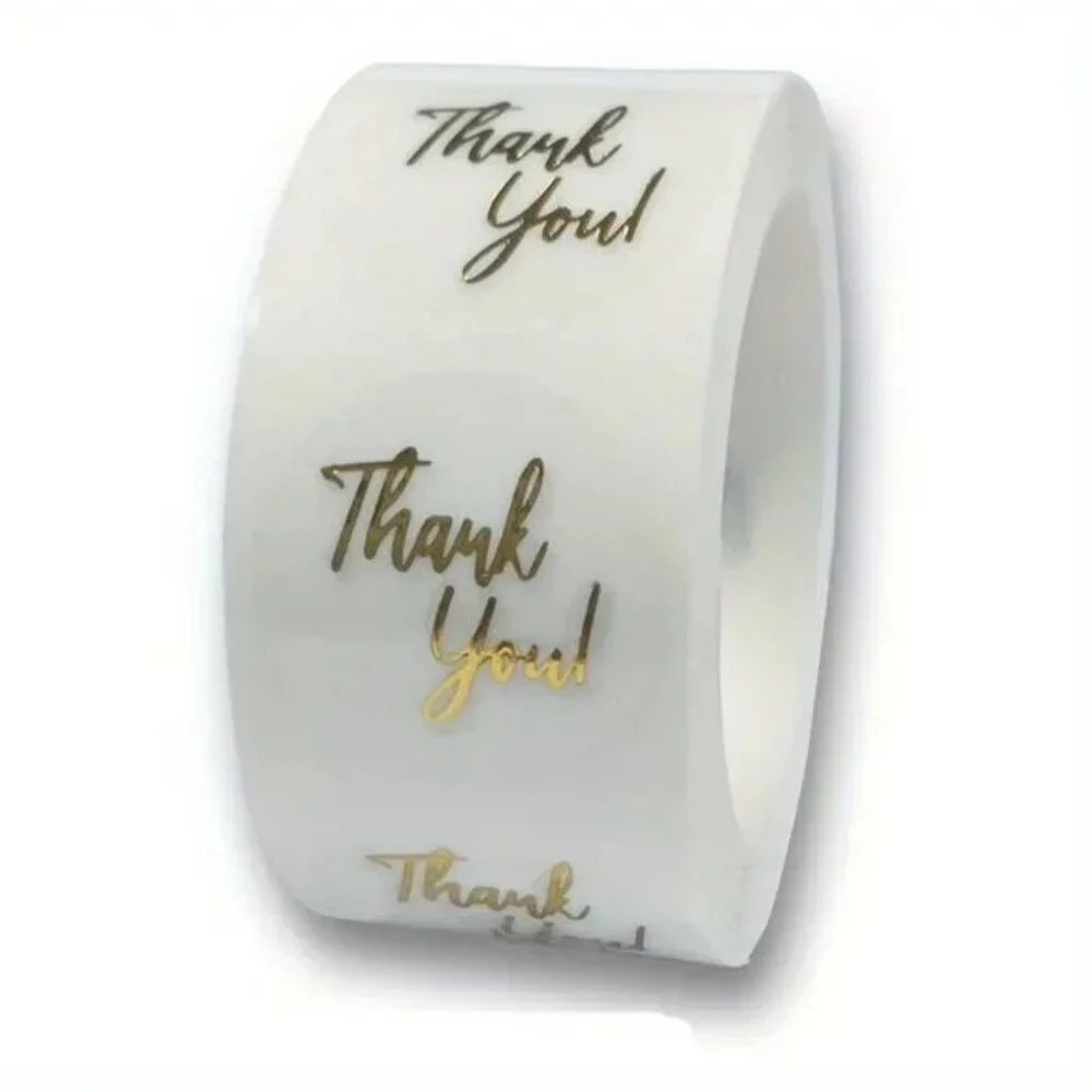 100 Gold Transparent Thank You Stickers 1” Round Labels